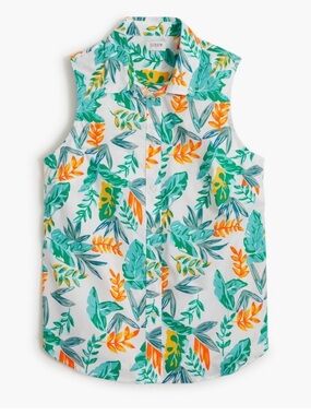 NWT J. Crew Factory Green & Orange Tropical Print Sleeveless Shirt Pineapple 2X